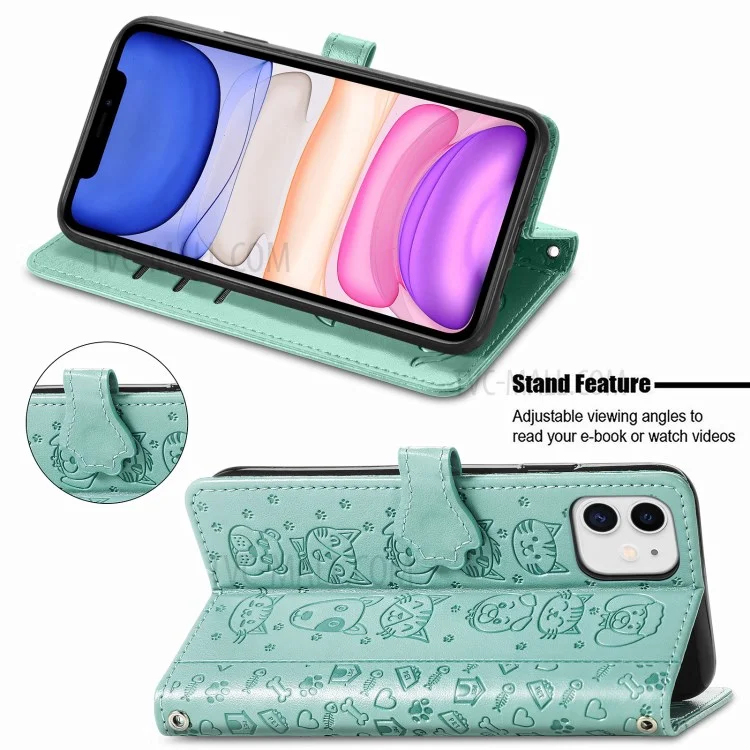 Imprinting Cat Dog Pattern Design Magnetic's Leather Stand Case Per Iphone 11 6,1 Pollici - Verde