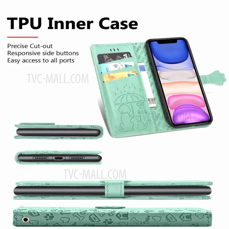 Imprinting Cat Dog Pattern Design Magnetic's Leather Stand Case Per Iphone 11 6,1 Pollici - Verde