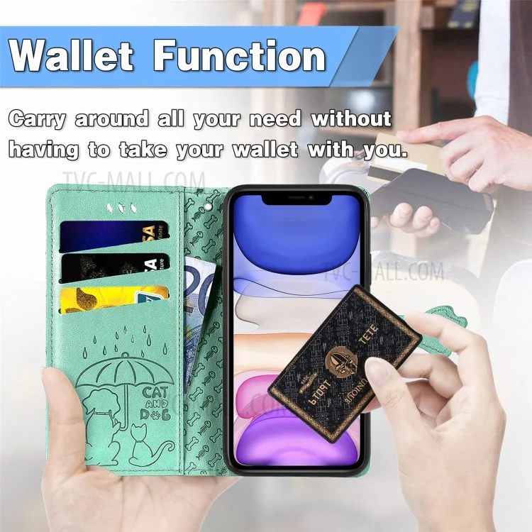 Imprinting Cat Dog Pattern Design Magnetic's Leather Stand Case Per Iphone 11 6,1 Pollici - Verde