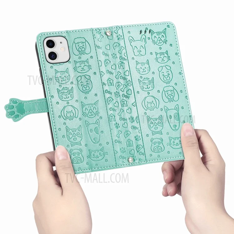 Imprinting Cat Dog Pattern Design Magnetic's Leather Stand Case Per Iphone 11 6,1 Pollici - Verde