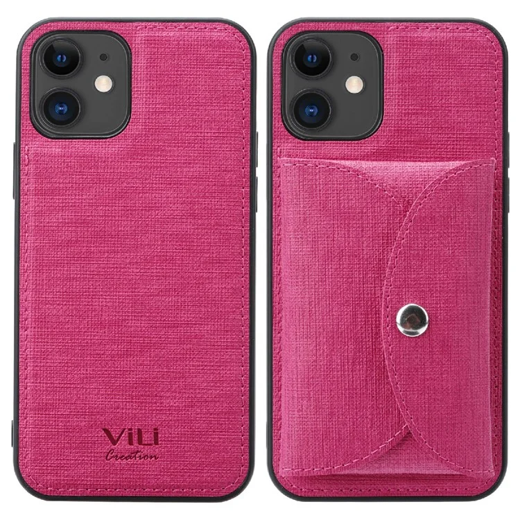 VILI T Series Movable Magnetic Absorption Wallet Leather Coated TPU Phone Case for iPhone 12 Pro / 12 6.1 inch - Rose