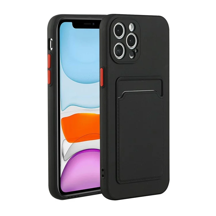 Soft TPU Phone Case Well-Protected Cover with Card Slot for iPhone 12 Pro Max - Black