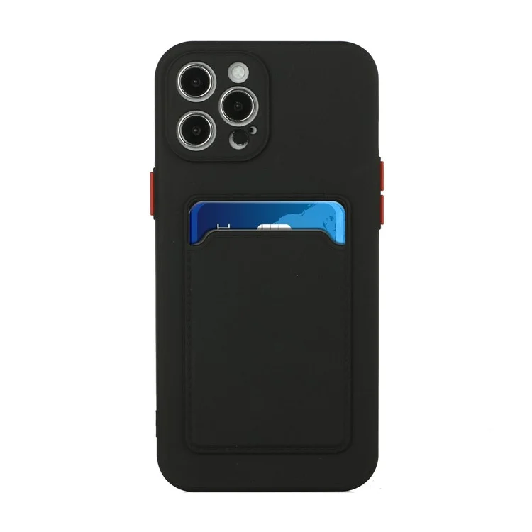 Capa de Telefone TPU Suave Com Tampa Bem Protegida Com Slot de Cartão Para Iphone 12 Pro Max - Preto