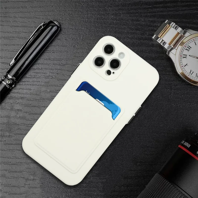 Soft TPU Phone Case Well-Protected Cover with Card Slot for iPhone 12 Pro Max - White