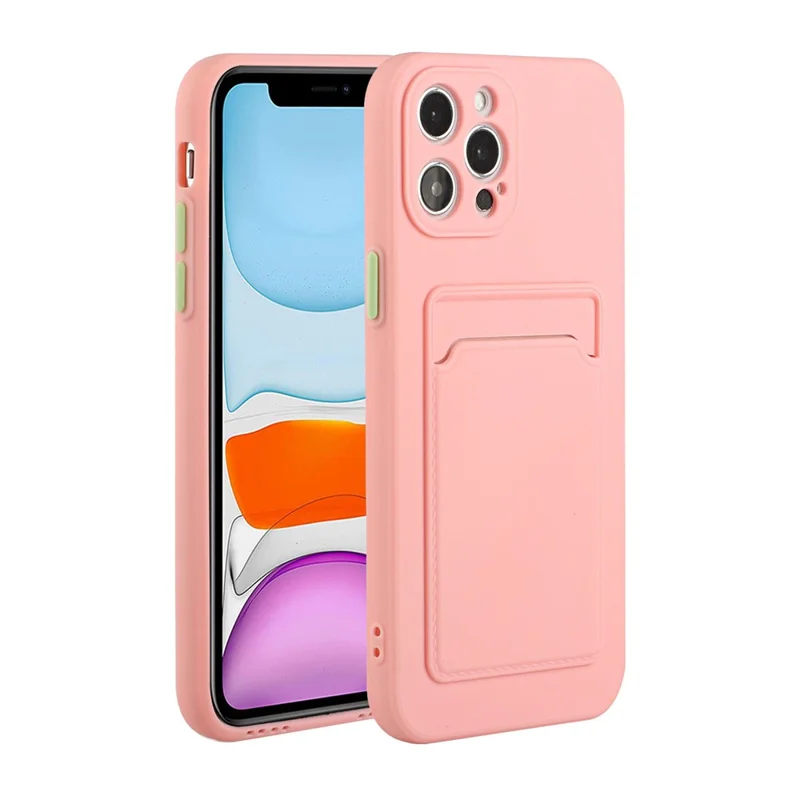 Soft TPU Phone Case Well-Protected Cover with Card Slot for iPhone 12 Pro Max - Pink