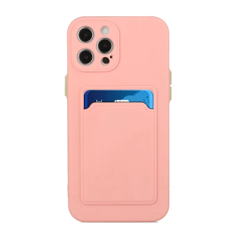 Soft TPU Phone Case Well-Protected Cover with Card Slot for iPhone 12 Pro Max - Pink