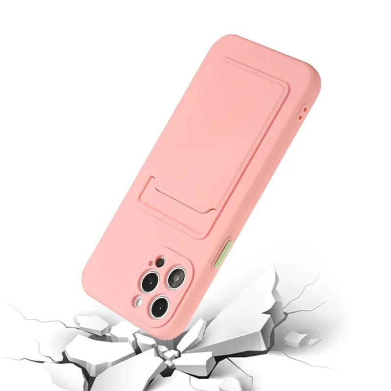 Soft TPU Phone Case Well-Protected Cover with Card Slot for iPhone 12 Pro Max - Pink