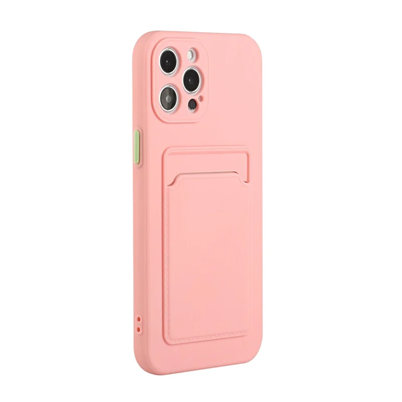 Soft TPU Phone Case Well-Protected Cover with Card Slot for iPhone 12 Pro Max - Pink