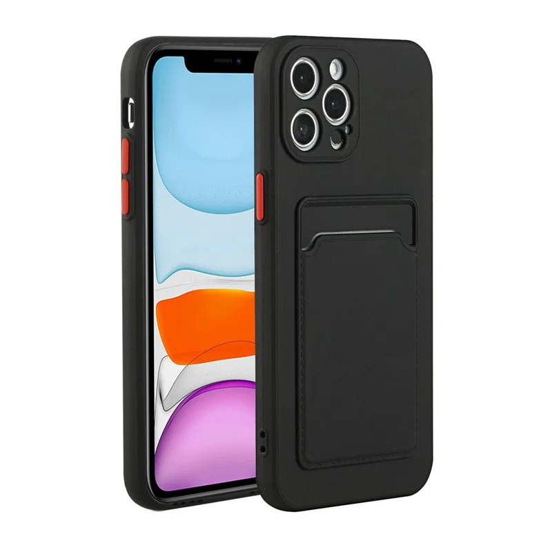 Well-Protected Soft TPU Phone Case Cover with Card Slot for iPhone 12/12 Pro - Black