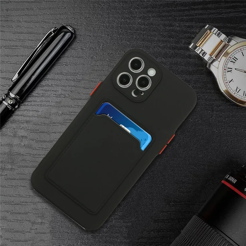 Well-Protected Soft TPU Phone Case Cover with Card Slot for iPhone 12/12 Pro - Black