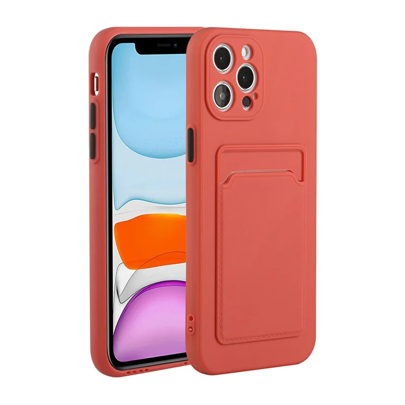 Well-Protected Soft TPU Phone Case Cover with Card Slot for iPhone 12/12 Pro - Coral