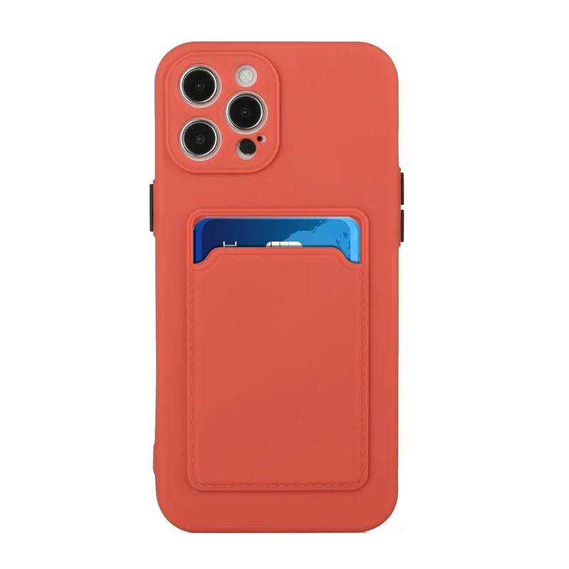 Well-Protected Soft TPU Phone Case Cover with Card Slot for iPhone 12/12 Pro - Coral