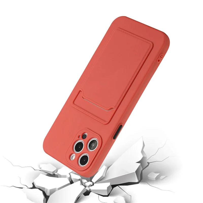Well-Protected Soft TPU Phone Case Cover with Card Slot for iPhone 12/12 Pro - Coral