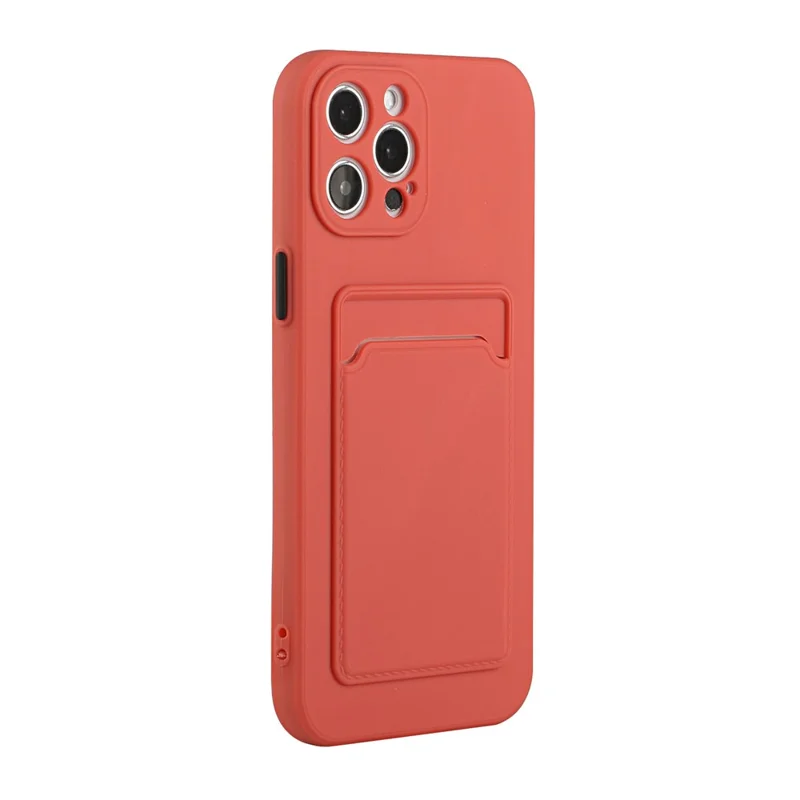 Well-Protected Soft TPU Phone Case Cover with Card Slot for iPhone 12/12 Pro - Coral