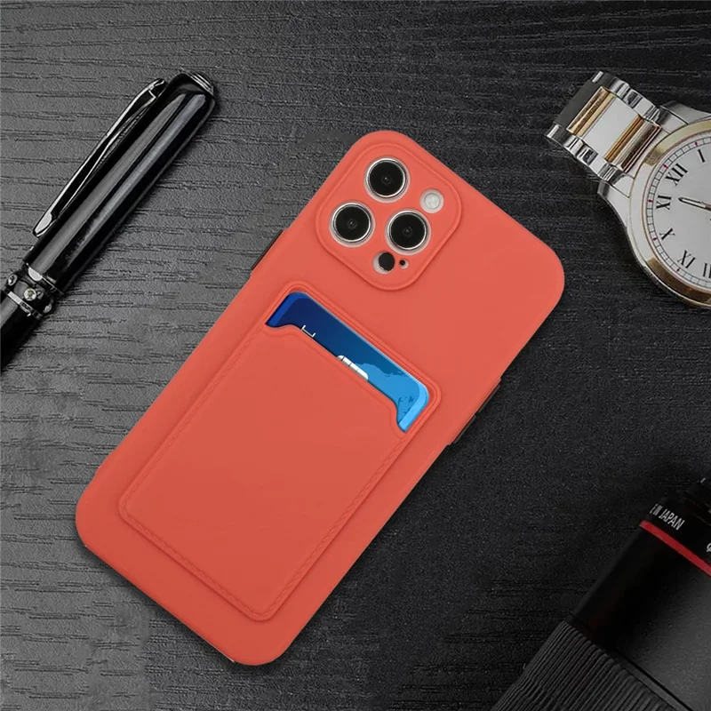 Well-Protected Soft TPU Phone Case Cover with Card Slot for iPhone 12/12 Pro - Coral