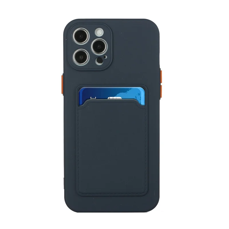 Well-Protected Soft TPU Phone Case Cover with Card Slot for iPhone 12/12 Pro - Dark Blue