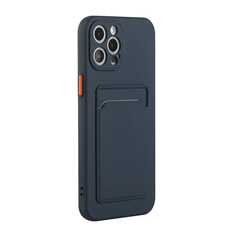 Well-Protected Soft TPU Phone Case Cover with Card Slot for iPhone 12/12 Pro - Dark Blue
