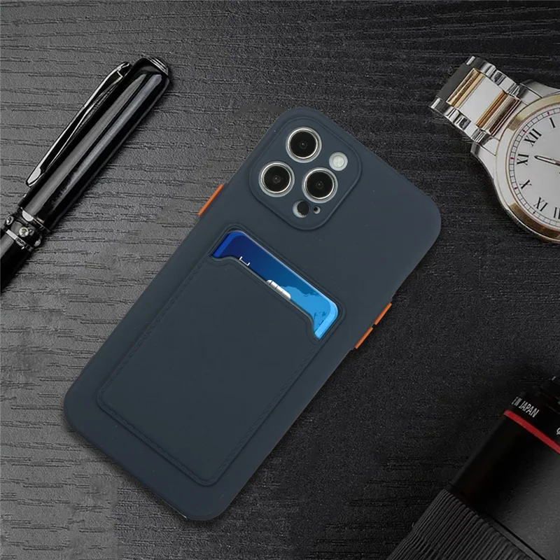 Well-Protected Soft TPU Phone Case Cover with Card Slot for iPhone 12/12 Pro - Dark Blue