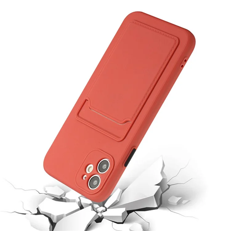 Flexible TPU Phone Case Cover with Card Slot for iPhone 12 mini - Coral