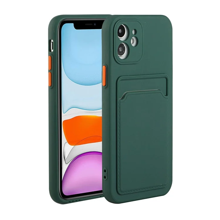 Soft TPU Protective Case Cover Built In Card Slot for iPhone 12 - Dark Green