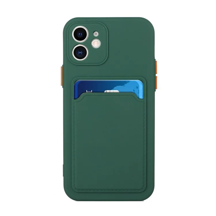 Soft TPU Protective Case Cover Built In Card Slot for iPhone 12 - Dark Green