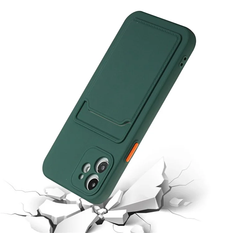 Soft TPU Protective Case Cover Built In Card Slot for iPhone 12 - Dark Green