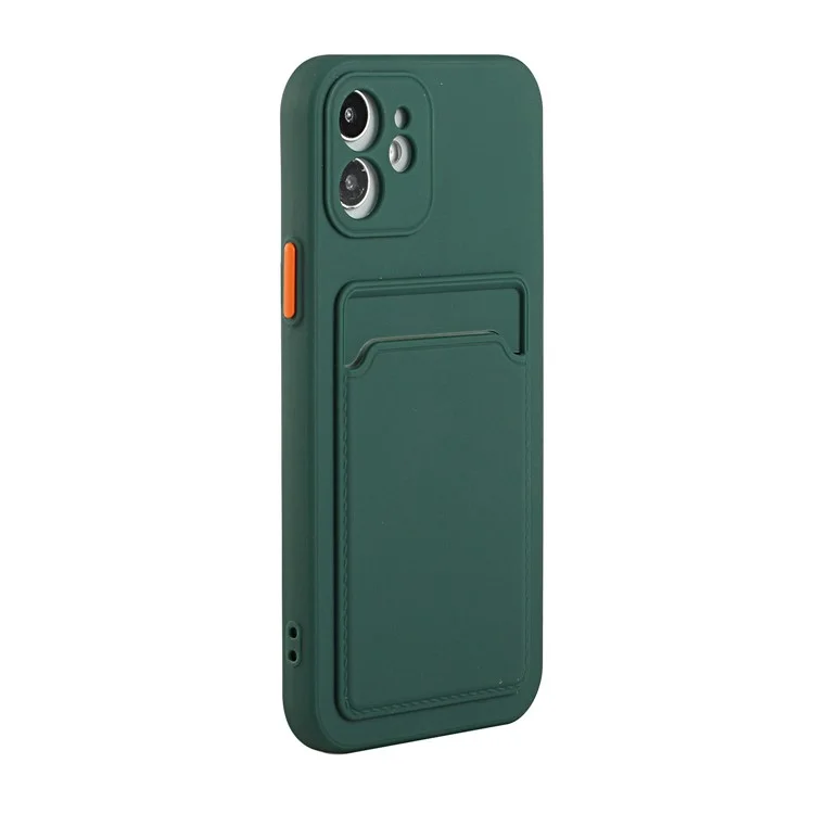 Soft TPU Protective Case Cover Built In Card Slot for iPhone 12 - Dark Green