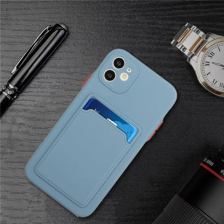 Étui de protection en TPU souple avec fente pour carte intégrée pour iPhone 12 - Bleu