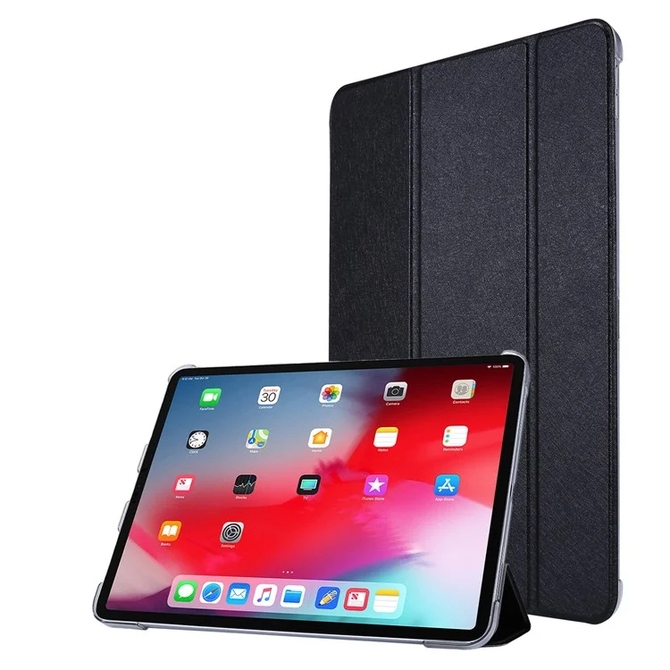 Tri-fold Stand Textured PU Leather Flip Tablet Case for iPad Pro 11-inch (2021) - Black