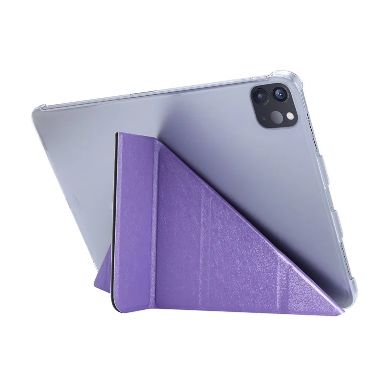 Origami Stand Silk Texture Leather Smart Tablet Cover Shell for iPad Pro 11-inch (2021) - Purple