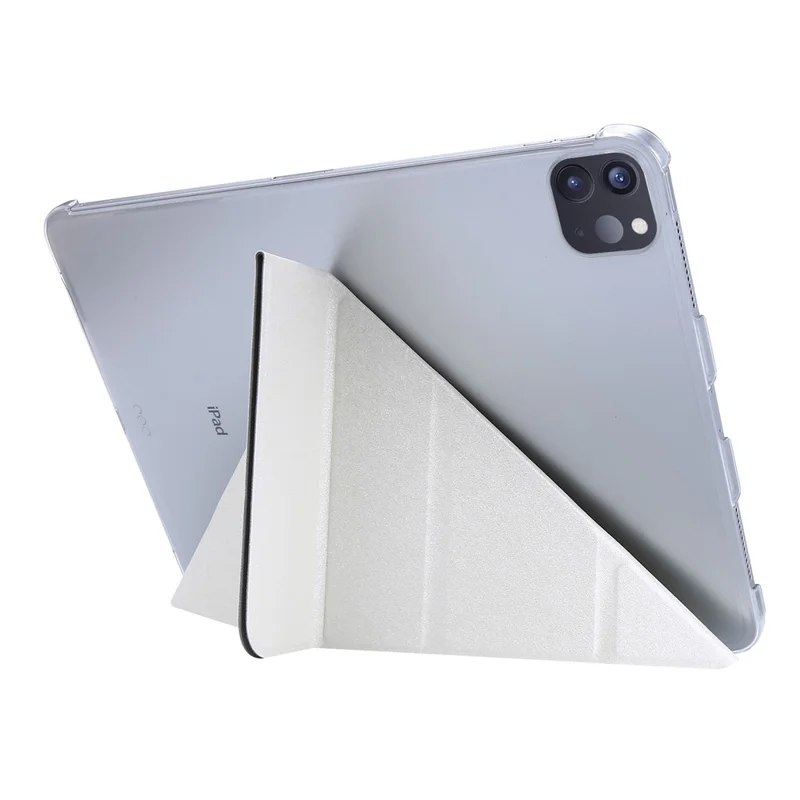 Silk Texture Leather Smart Tablet Cover Origami Stand Shell for iPad Pro 12.9-inch (2021) - White
