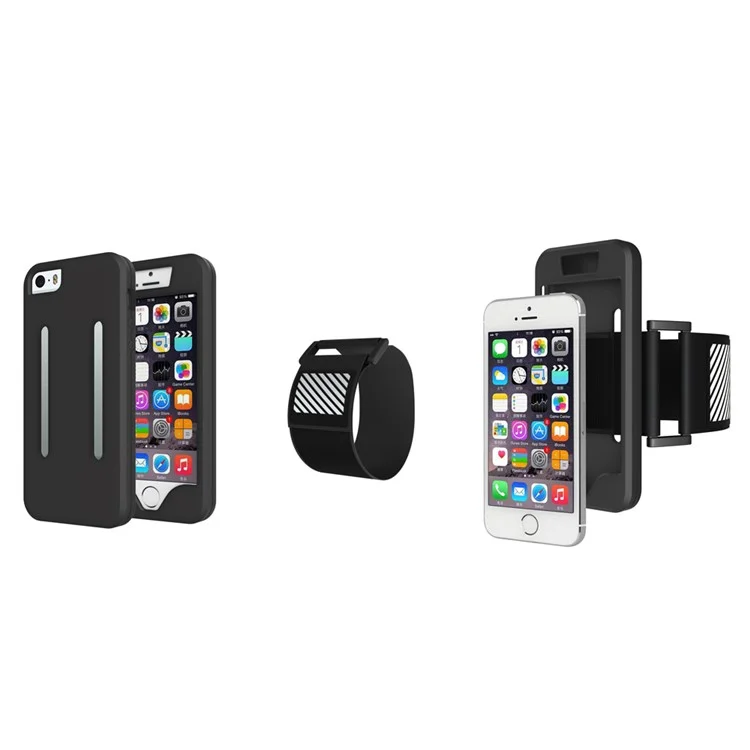 Anti-drop Luminous Armband + Silicone Phone Case for iPhone SE/5s/5 - Black