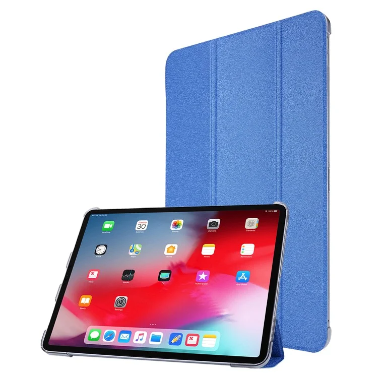 Silk Texture Tri-fold Stand PU Leather Tablet Smart Case Cover Shell for iPad Pro 12.9-inch (2021) - Dark Blue