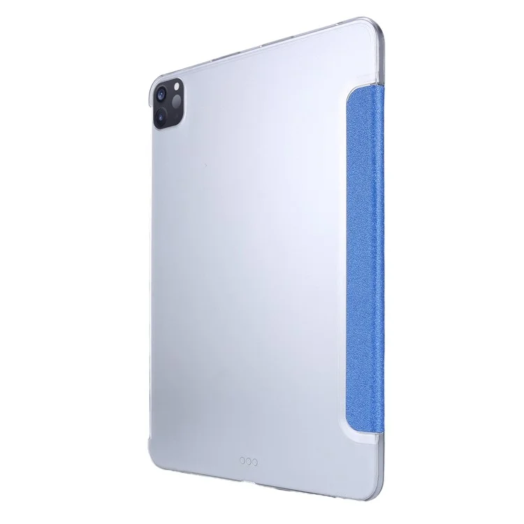 Silk Texture Tri-fold Stand PU Leather Tablet Smart Case Cover Shell for iPad Pro 12.9-inch (2021) - Dark Blue