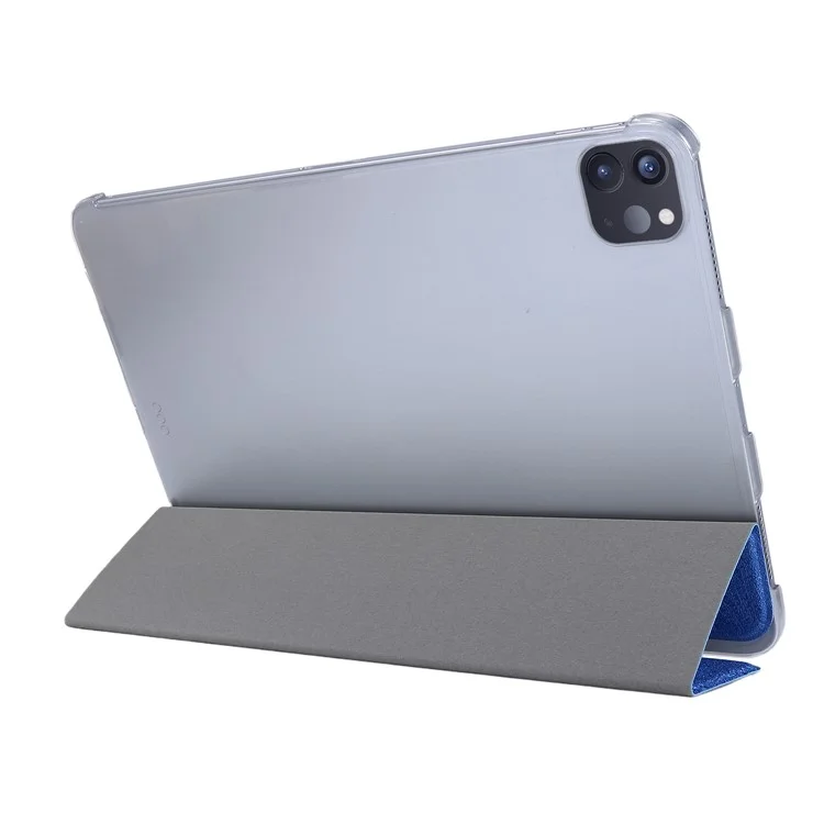 Silk Texture Tri-fold Stand PU Leather Tablet Smart Case Cover Shell for iPad Pro 12.9-inch (2021) - Dark Blue