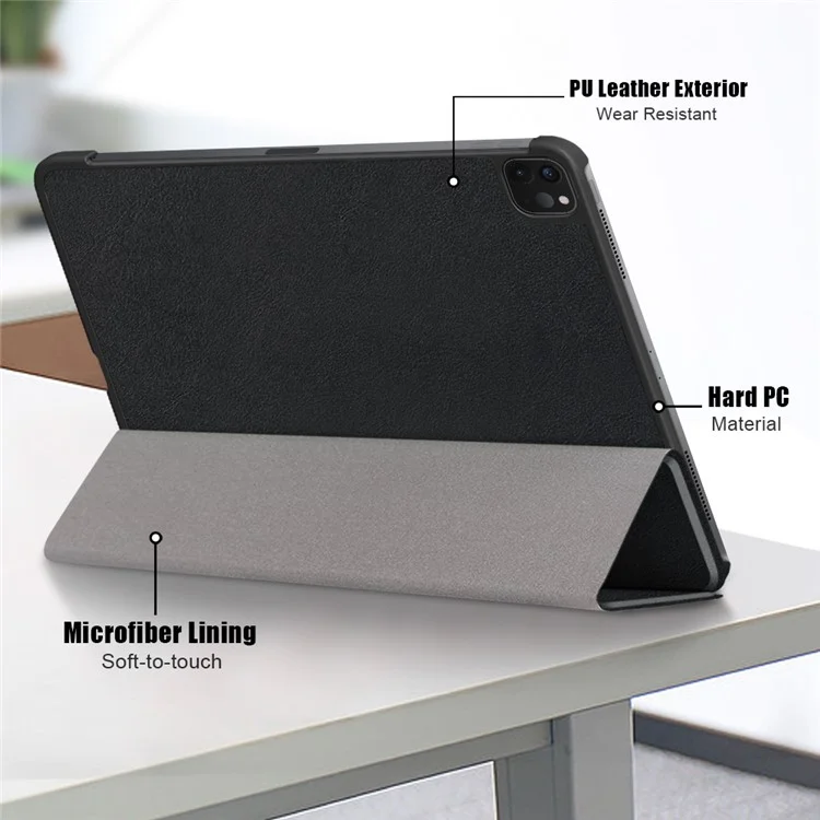 Étui en cuir PU à rabat triptyque pour iPad Pro 11 pouces (2021) / (2020) / (2022) / Air (2020) / Air (2022) - Noir