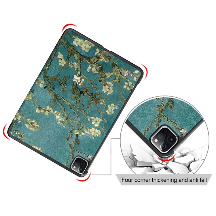 Tri-fold Stand Pattern Printing PU Leather Smart Tableta Case Para Ipad Pro de 11 Pulgadas (2021)/(2020)/(2018)/Air (2020)/Air (2022) - Flor de la Ciruela