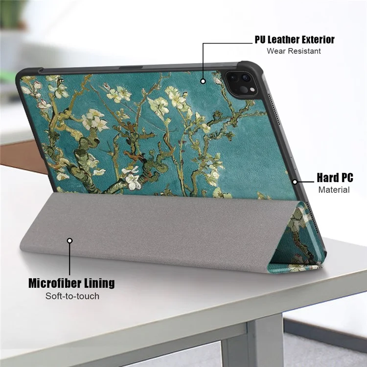 Tri-fold Stand Pattern Printing PU Leather Smart Tableta Case Para Ipad Pro de 11 Pulgadas (2021)/(2020)/(2018)/Air (2020)/Air (2022) - Flor de la Ciruela