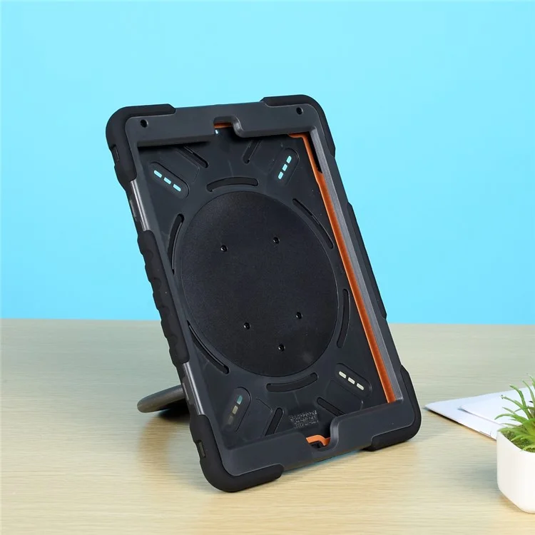 Pepkoo Per IPad Da 9,7 Pollici (2017) / (2018) Cavalletto Girevole A 360 Gradi Casetta Per Tablet PC + Coperchio In Silicone Con Tappo Anti-polvere - Nero