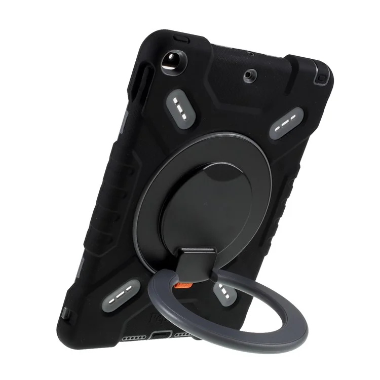 PEPKOO Para iPad 9,7 pulgadas (2017) / (2018) Funda para Tablet de 360 Grados con Soporte Giratorio de PC + Cubierta de Silicona con Tapón Antipolvo - Negro
