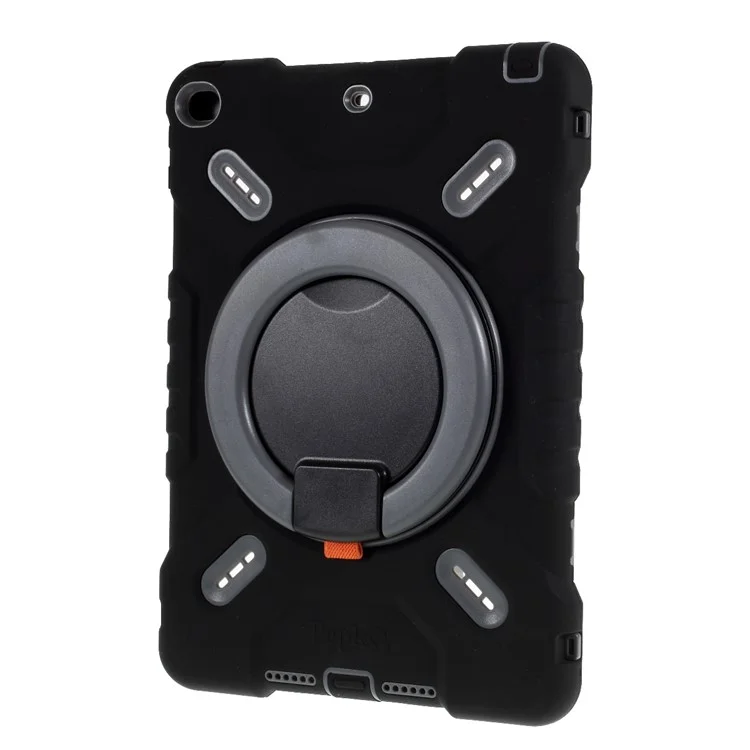 PEPKOO Para iPad 9,7 pulgadas (2017) / (2018) Funda para Tablet de 360 Grados con Soporte Giratorio de PC + Cubierta de Silicona con Tapón Antipolvo - Negro