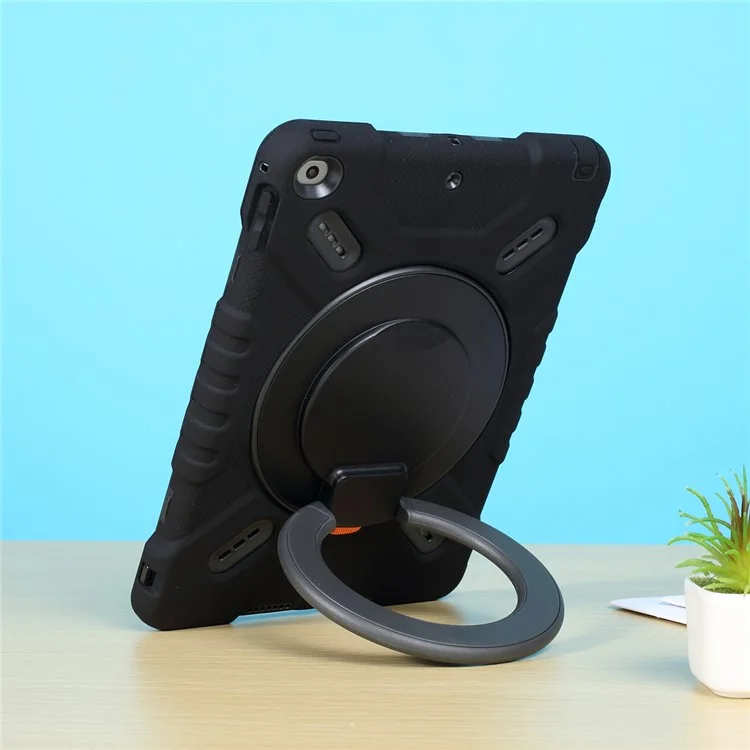 PEPKOO Para iPad 9,7 pulgadas (2017) / (2018) Funda para Tablet de 360 Grados con Soporte Giratorio de PC + Cubierta de Silicona con Tapón Antipolvo - Negro