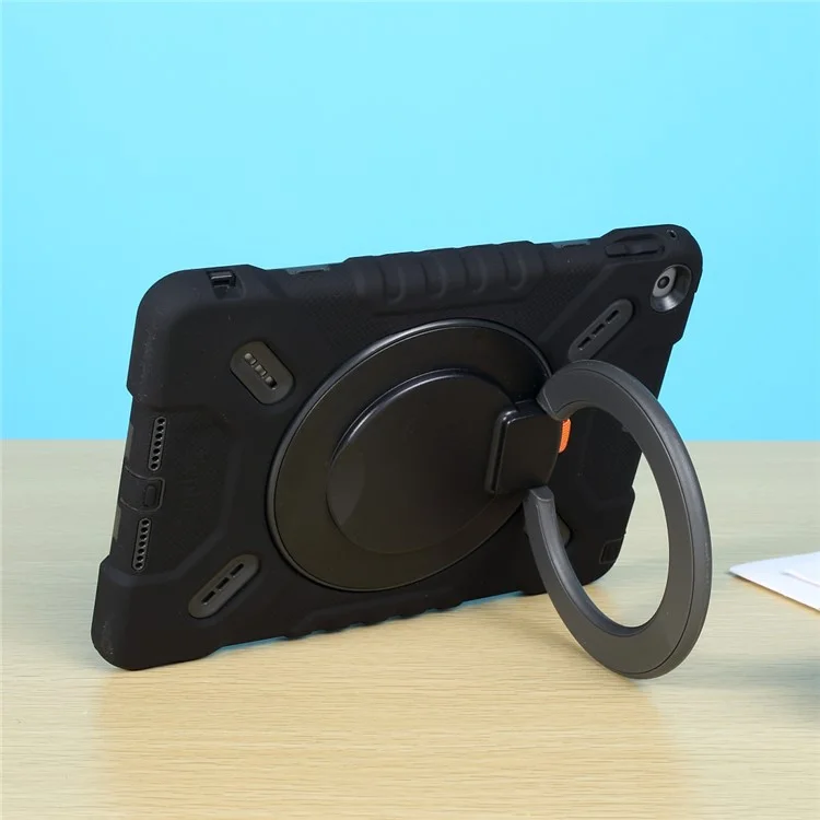 Pepkoo Para IPad 9.7 Pulgadas (2017) / (2018) Caja De La Tableta Swivel Kickstand De 360 ​​grados PC + Cubierta De Silicona Con Tapón Anti-polvo - Negro