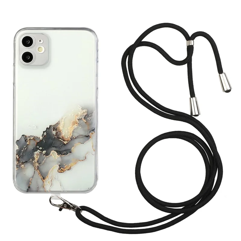 Well-Protected Marble Pattern Flexible TPU Case with Adjustable Lanyard for iPhone 12 mini - Style C