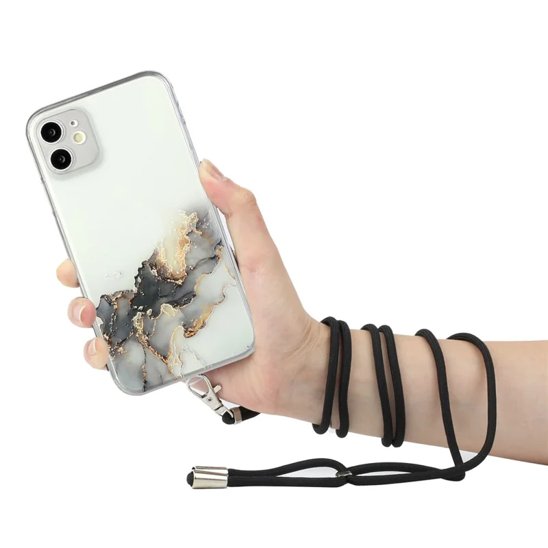 Well-Protected Marble Pattern Flexible TPU Case with Adjustable Lanyard for iPhone 12 mini - Style C