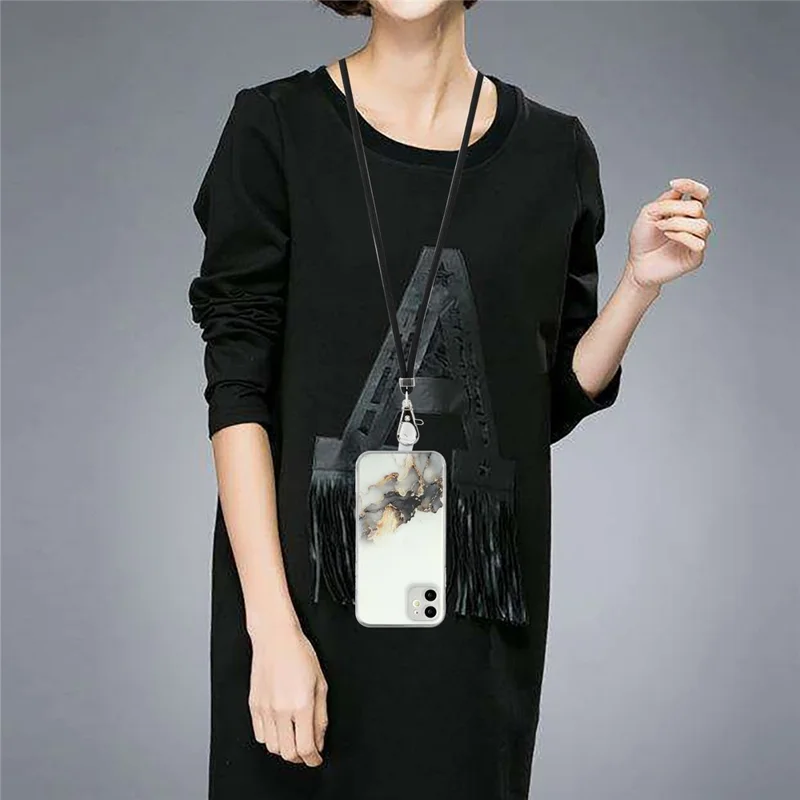 Well-Protected Marble Pattern Flexible TPU Case with Adjustable Lanyard for iPhone 12 mini - Style C