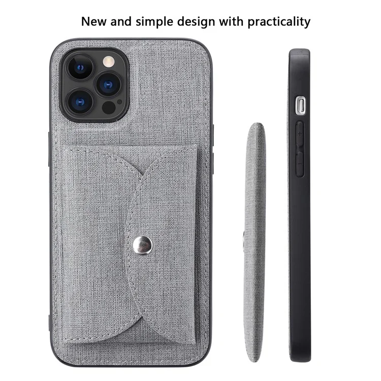 VILI T Series for iPhone 12 Pro Max Leather Coated TPU Phone Case Movable Magnetic Absorption Back Cover with Card Holder - Grey