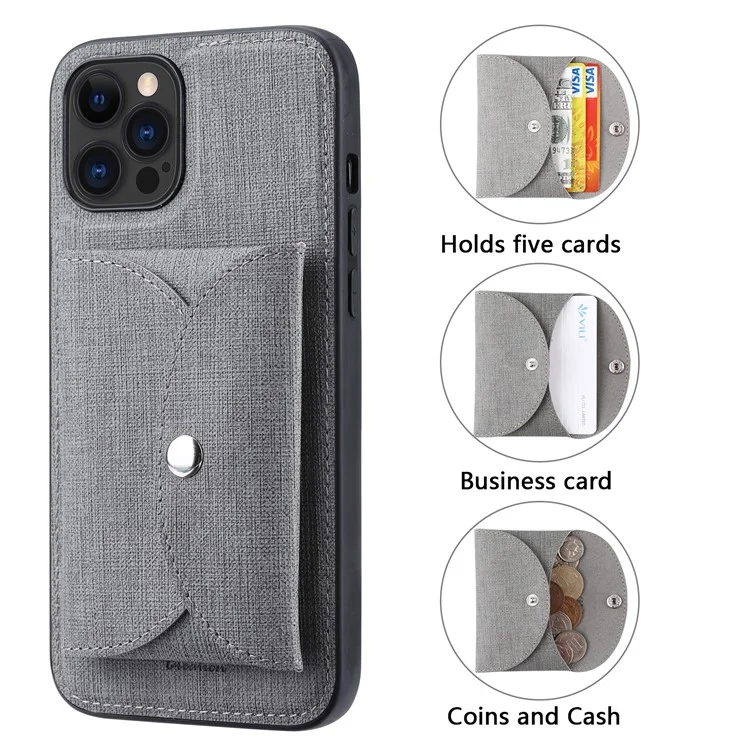 VILI T Series for iPhone 12 Pro Max Leather Coated TPU Phone Case Movable Magnetic Absorption Back Cover with Card Holder - Grey