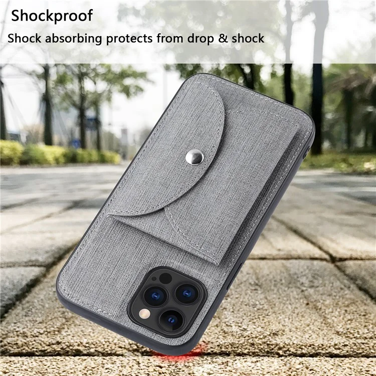 VILI T Series for iPhone 12 Pro Max Leather Coated TPU Phone Case Movable Magnetic Absorption Back Cover with Card Holder - Grey
