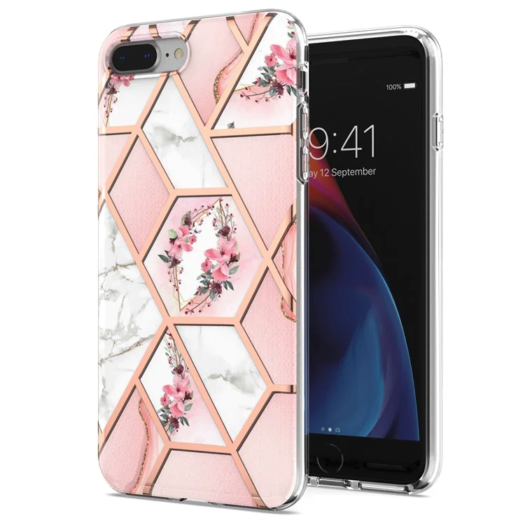 2.0mm IMD IML Electroplating Marble Flower Pattern TPU Phone Case for iPhone 8 Plus/7 Plus 5.5 inch - Pink Marble/Flower